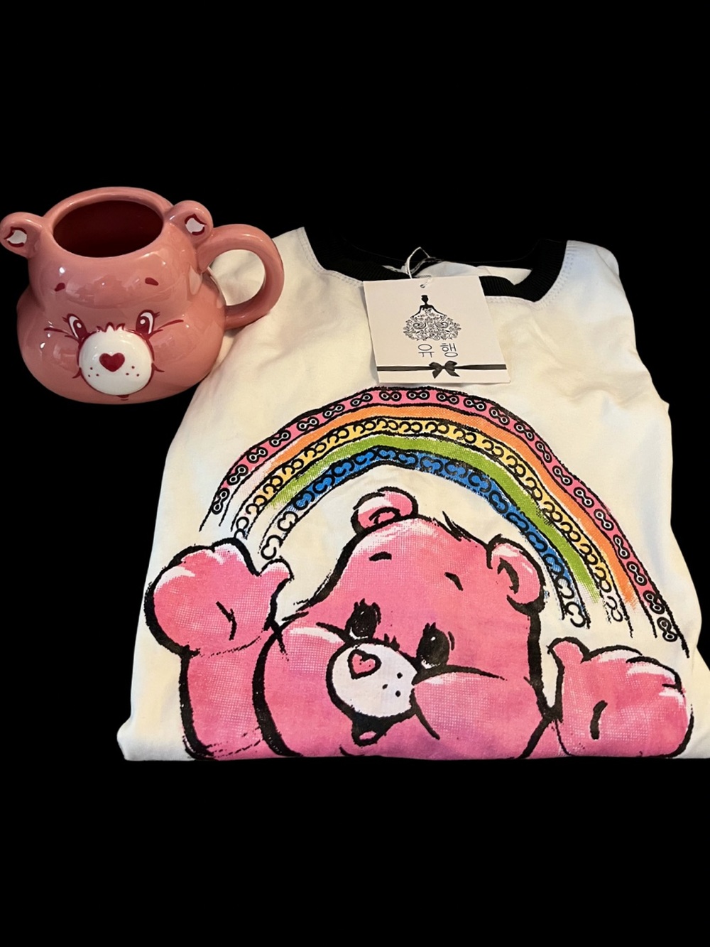 Care Bears NWT Cheer Bear Bundle: 3D Ceramic Mug & Rainbow Ringer Tee 🌈 🎀